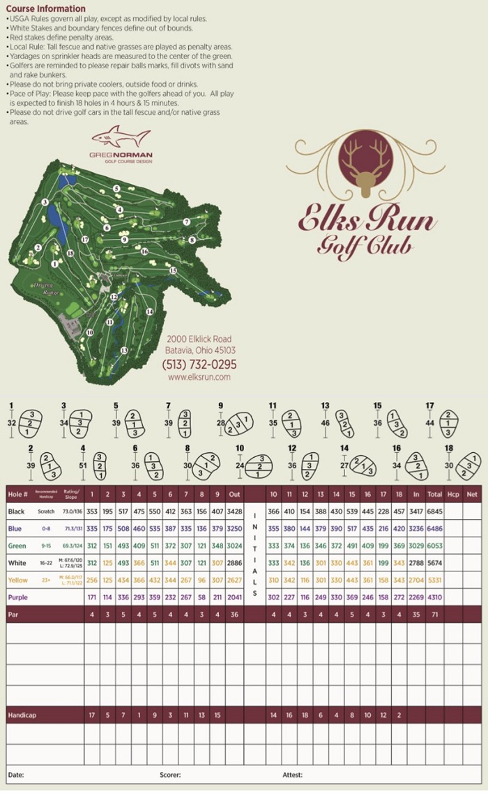 Scorecard Elks Run Golf Club